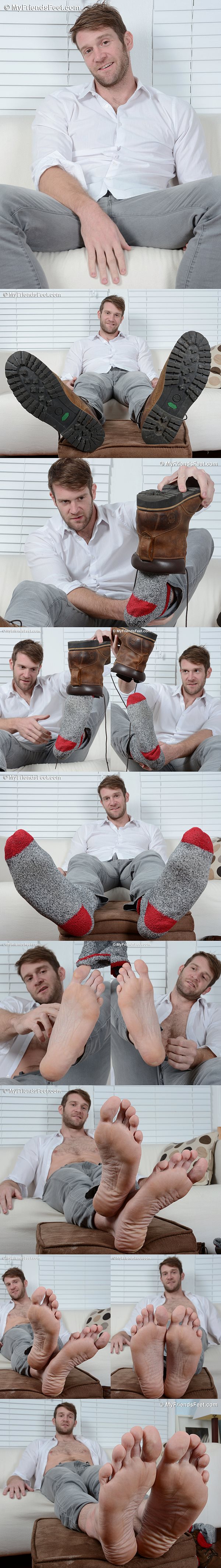 Colby Keller shows off his size 15 feet in wool socks and bare at Myfriendsfeet