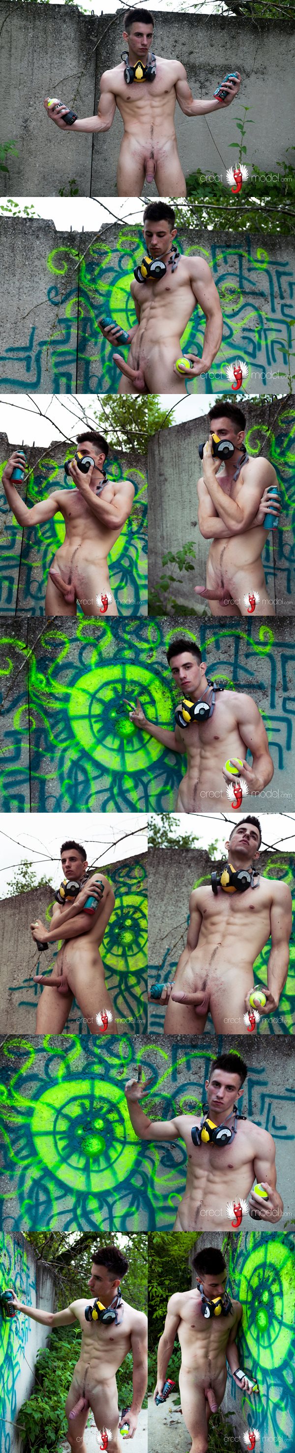 Hung naked jock Vasya draws graffiti in Young gay outdoor drawing graffiti at Erectmodel