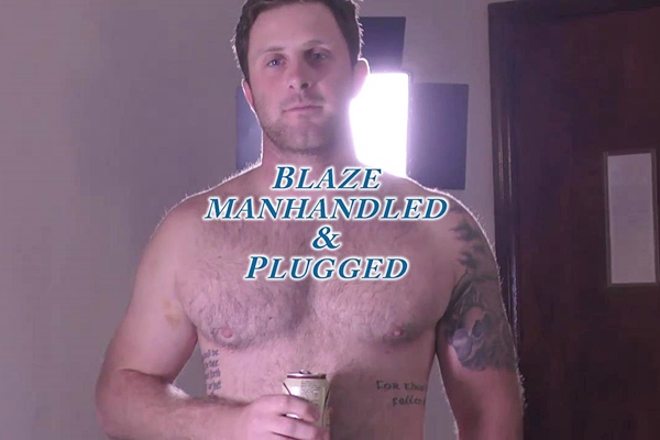Sexy fuzzy straight muscle hunk Blaze manhandled and plugged until he shoots his white jizz at Fredsugar