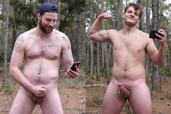 Bearded inked straight guy Eli and college football player Louis have a nake run in the woods before they jerk off at Theguysite