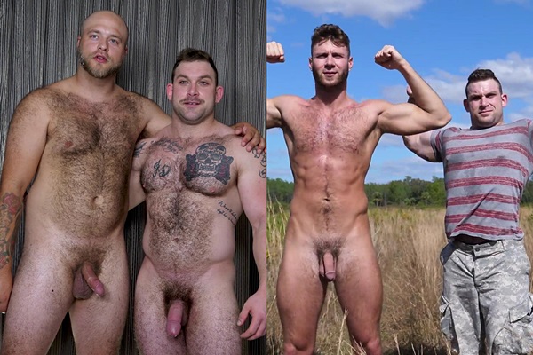 Bald fuzzy straight muscle bear Jacob fucks hot beefcake Jack's muscle ass. College quarterback Bruce and Jack have a naked run in the woods before they jerk off at Theguysite