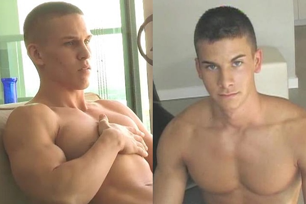 Hot straight jock Tito and ripped college student Tyler pose their fit naked bodies and stroke their cocks until they blow two loads respectively at Fratmen