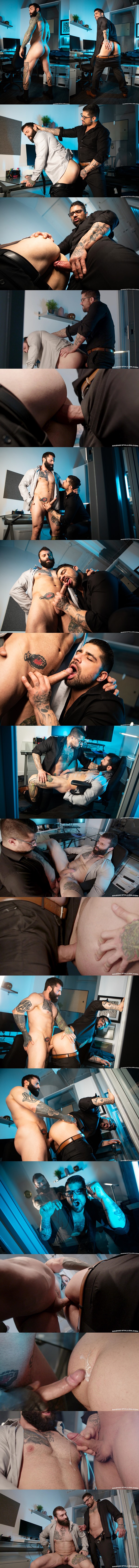 Bearded inked muscle hunk Markus Kage and masculine straight beefcake Ryan Bones flip fuck raw until they blow their creamy loads in My Boss Is A Dick at Ragingstallion 01
