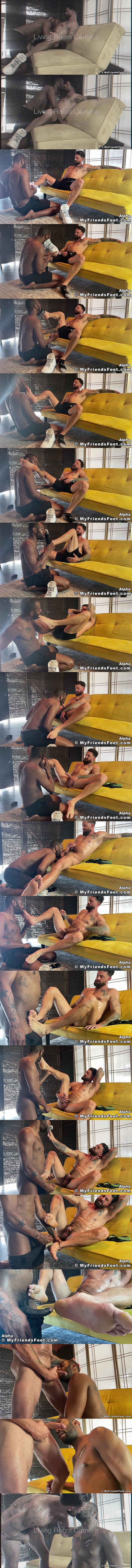 August Alexander sniffs, worships and licks macho hunk Alpha Wolfe's socks and size 13 bare feet before they blow their loads in Alpha's Big Feet Worshiped at Myfriendsfeet 01