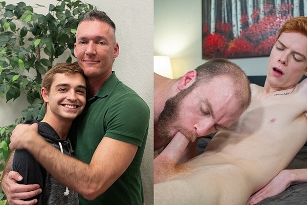 Grayson Lange and Connor Taylor bareback and creampie daddy Silver Steele and Peter Marcus (aka Bishop Gibson) at Twink Loads